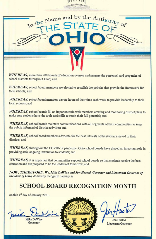 The State of Ohio School Board Recognition